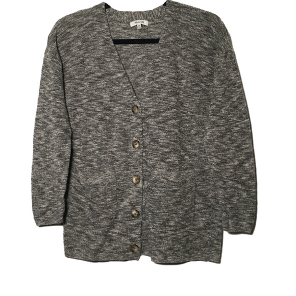 Madewell Alton Cardigan Sweater Gray White Knit 4 Button Front  Item J8838 XXS - Picture 1 of 9